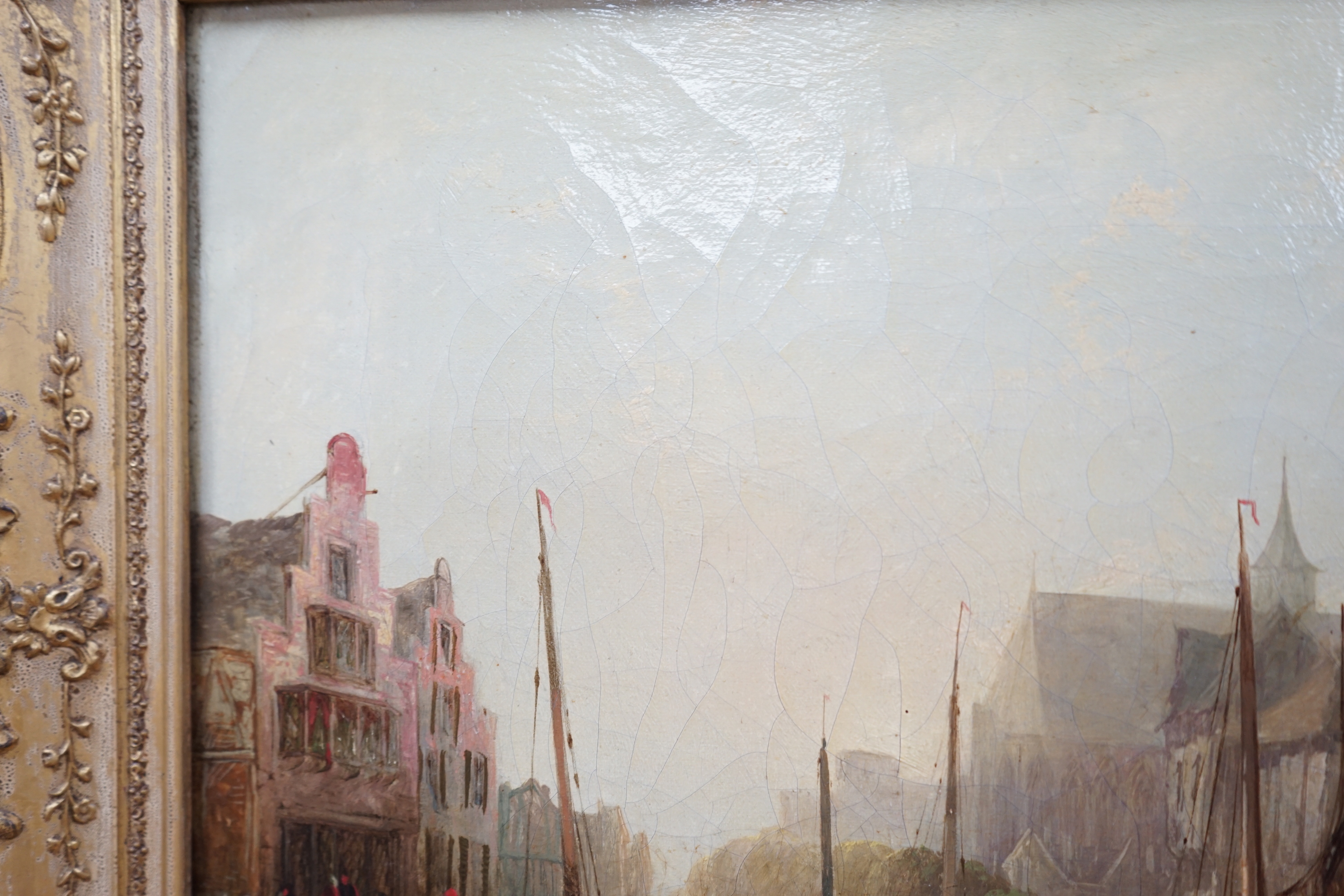 Style of Henry Thomas Schafer (1854-1915) oil on canvas, Flemish town scene, 29 x 45cm